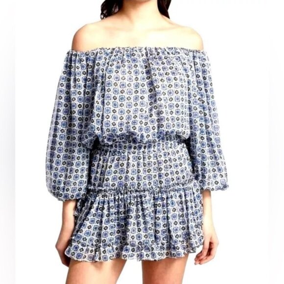 NWT MISA Los Angeles Zonia Off Shoulder‎ Chiffon Mini Dress Ruffle Pleated SMALL - Picture 2 of 15